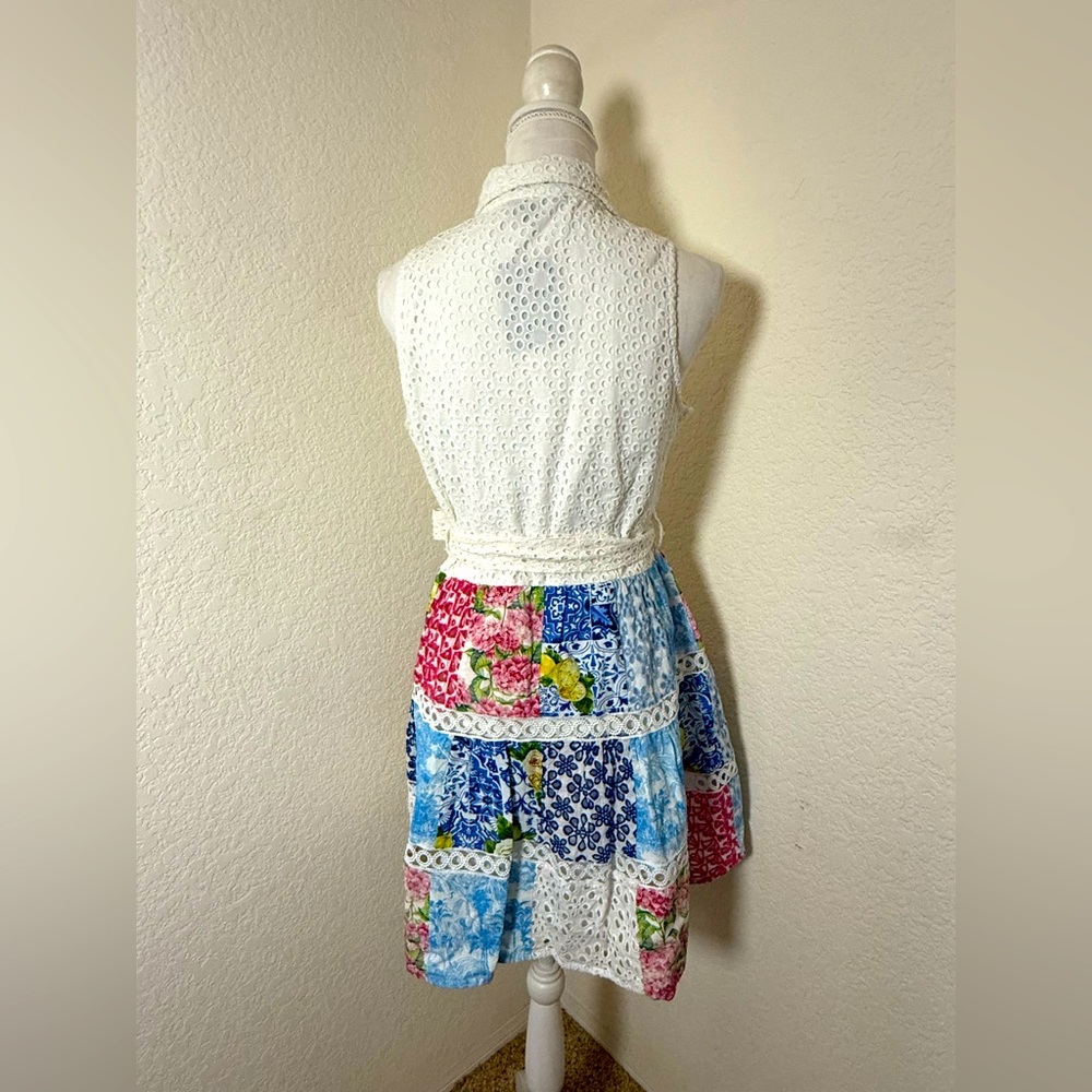 Mixed Media Eyelet Patchwork Print Fit and Flare Dress. Size S - Picture 5 of 8